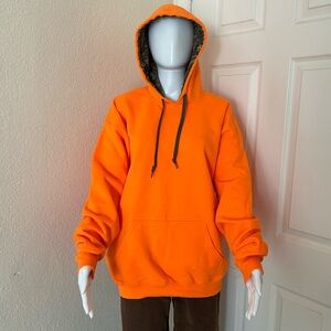 Mossy Oak Bright Orange Long Sleeve Camo Lined Inside Hoodie Size Large